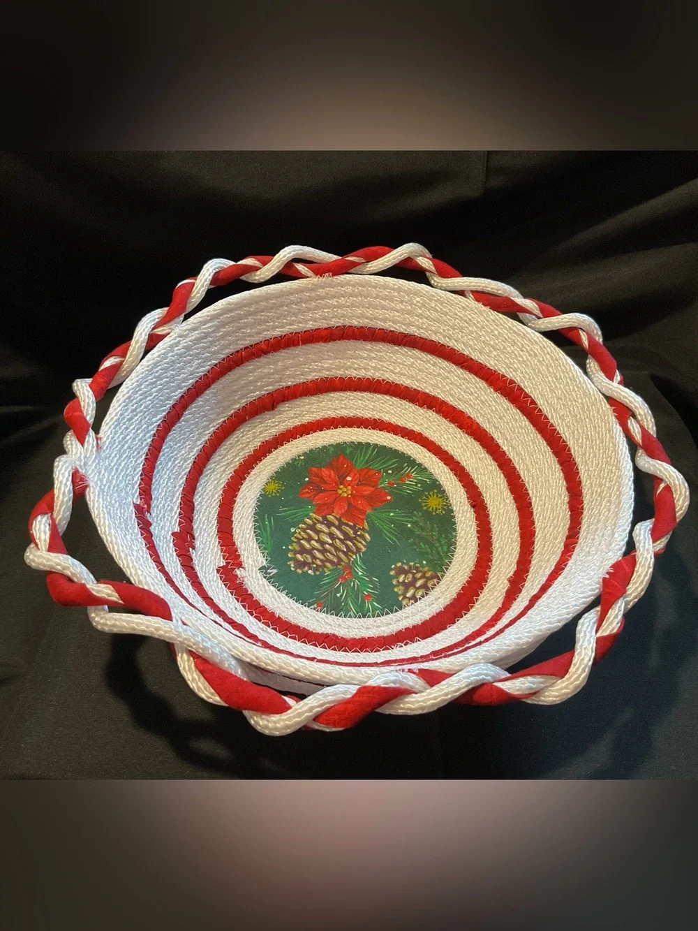 Handmade Festive Red & White Rope Bowl - Holiday Centerpiece